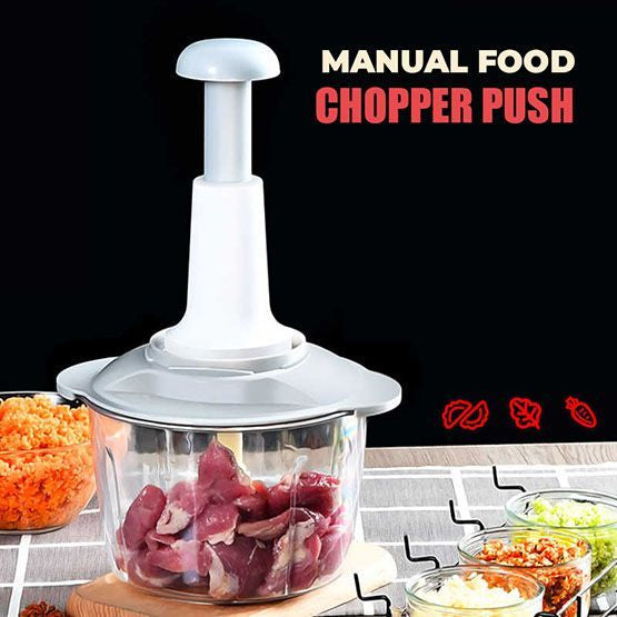 Manual Food Chopper with 3 Stainless Steel Blades – Hand Pull Vegetable Chopper for Onion, Garlic, Fruits, Nuts, Herbs & Meat (330ML/900ML/1.5L/2L)