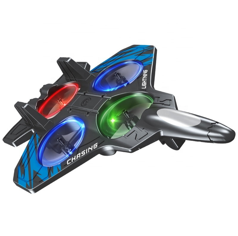 RC Fighter Jet Airplane Toy – Rechargeable Remote Control Aircraft with 360° Stunt Flips, LED Lights & Long-Range Control for Kids
