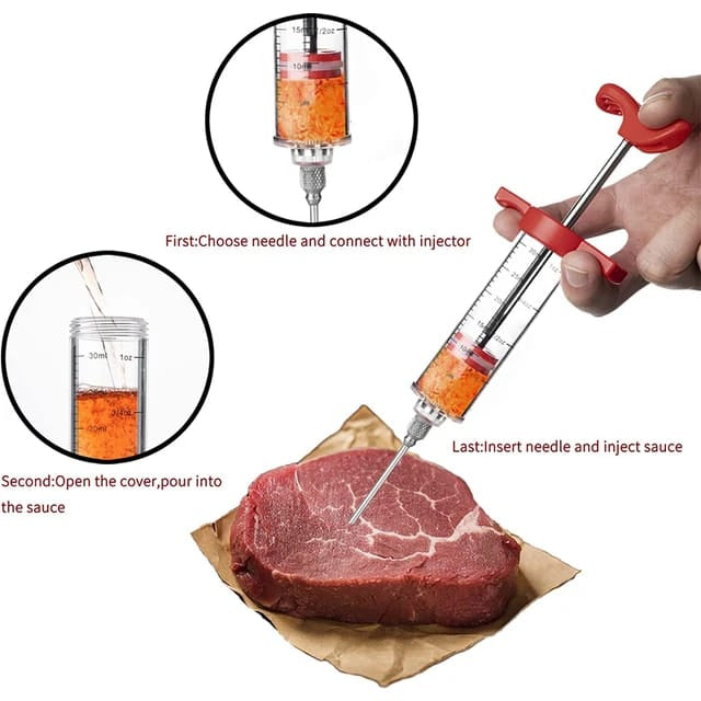 Stainless Steel Meat Injector Syringe 30ml – BBQ Marinade & Seasoning Injector Tool for Turkey, Chicken, Beef, Pork & Lamb