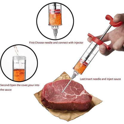 Stainless Steel Meat Injector Syringe 30ml – BBQ Marinade & Seasoning Injector Tool for Turkey, Chicken, Beef, Pork & Lamb