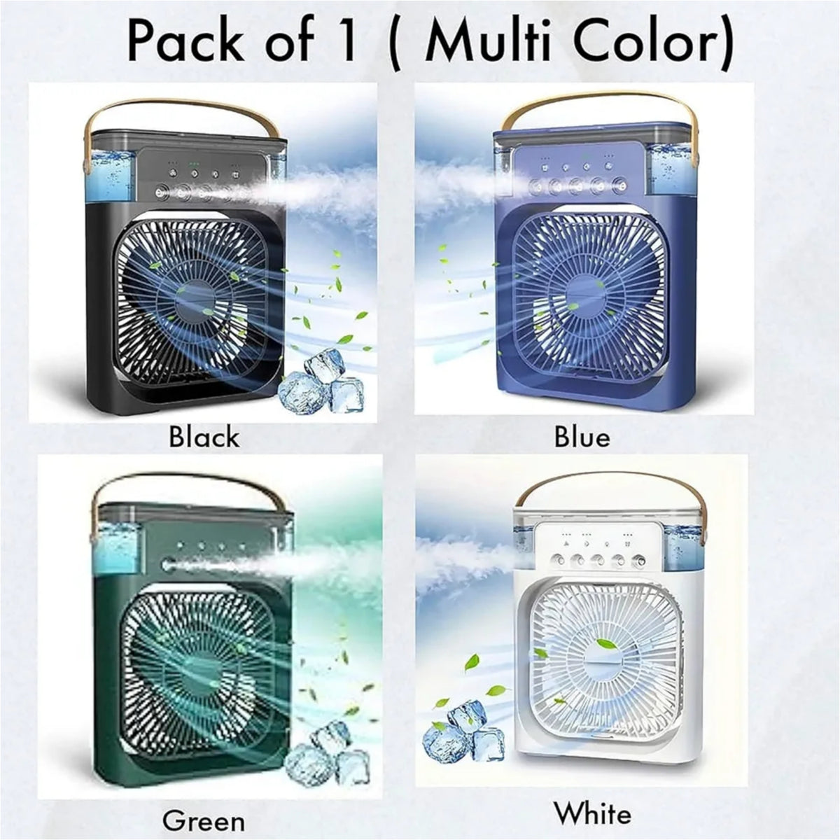 Portable Air Conditioner Mist Fan – 3-in-1 USB Air Cooler with Humidifier, Ice Cooling, LED Light & Adjustable Speeds for Home, Office & Bedroom (10 Inch)