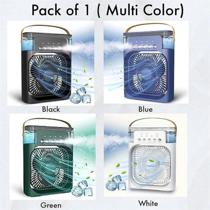 Portable Air Conditioner Mist Fan – 3-in-1 USB Air Cooler with Humidifier, Ice Cooling, LED Light & Adjustable Speeds for Home, Office & Bedroom (10 Inch)