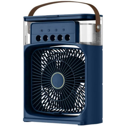 Portable Air Conditioner Mist Fan – 3-in-1 USB Air Cooler with Humidifier, Ice Cooling, LED Light & Adjustable Speeds for Home, Office & Bedroom (10 Inch)