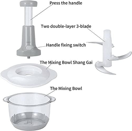 Manual Food Chopper with 3 Stainless Steel Blades – Hand Pull Vegetable Chopper for Onion, Garlic, Fruits, Nuts, Herbs & Meat (330ML/900ML/1.5L/2L)