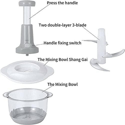 Manual Food Chopper with 3 Stainless Steel Blades – Hand Pull Vegetable Chopper for Onion, Garlic, Fruits, Nuts, Herbs & Meat (330ML/900ML/1.5L/2L)