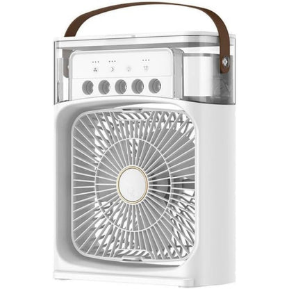 Portable Air Conditioner Mist Fan – 3-in-1 USB Air Cooler with Humidifier, Ice Cooling, LED Light & Adjustable Speeds for Home, Office & Bedroom (10 Inch)