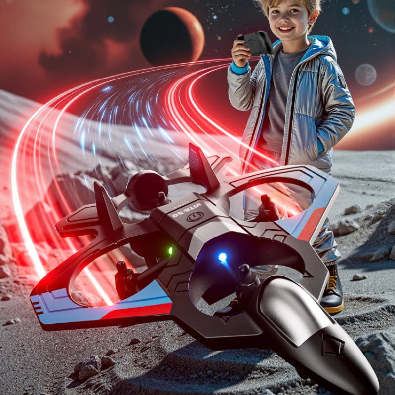 RC Fighter Jet Airplane Toy – Rechargeable Remote Control Aircraft with 360° Stunt Flips, LED Lights & Long-Range Control for Kids