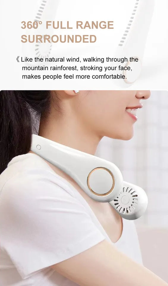 Portable Bladeless Neck Fan – Rechargeable USB Hands-Free Wearable Personal Cooling Fan with Dual Airflow for Travel, Office & Outdoor Use