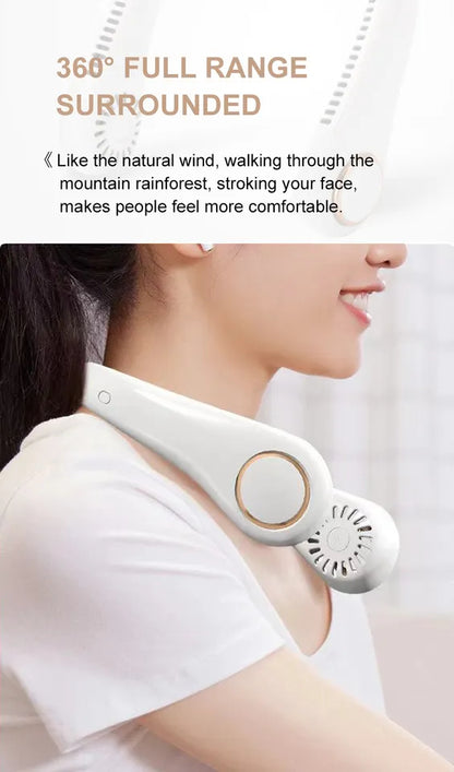 Portable Bladeless Neck Fan – Rechargeable USB Hands-Free Wearable Personal Cooling Fan with Dual Airflow for Travel, Office & Outdoor Use