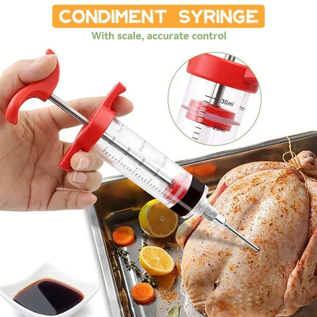 Stainless Steel Meat Injector Syringe 30ml – BBQ Marinade & Seasoning Injector Tool for Turkey, Chicken, Beef, Pork & Lamb