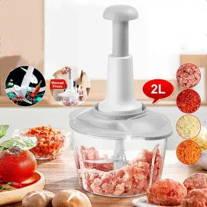 Manual Food Chopper with 3 Stainless Steel Blades – Hand Pull Vegetable Chopper for Onion, Garlic, Fruits, Nuts, Herbs & Meat (330ML/900ML/1.5L/2L)