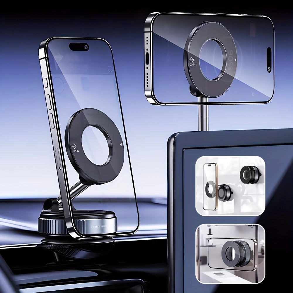 360° Rotating Magnetic Phone Holder – Foldable & Retractable Universal Phone Mount for Car, Mirror, Desk, Bathroom & Travel