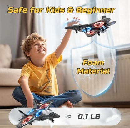 RC Fighter Jet Airplane Toy – Rechargeable Remote Control Aircraft with 360° Stunt Flips, LED Lights & Long-Range Control for Kids