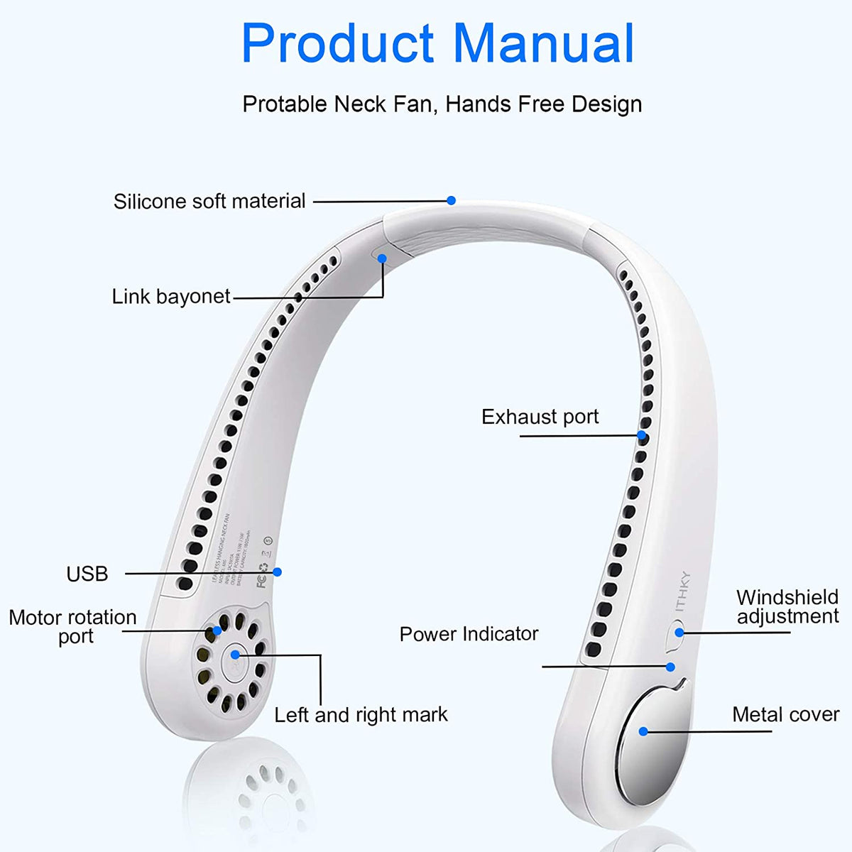 Portable Bladeless Neck Fan – Rechargeable USB Hands-Free Wearable Personal Cooling Fan with Dual Airflow for Travel, Office & Outdoor Use