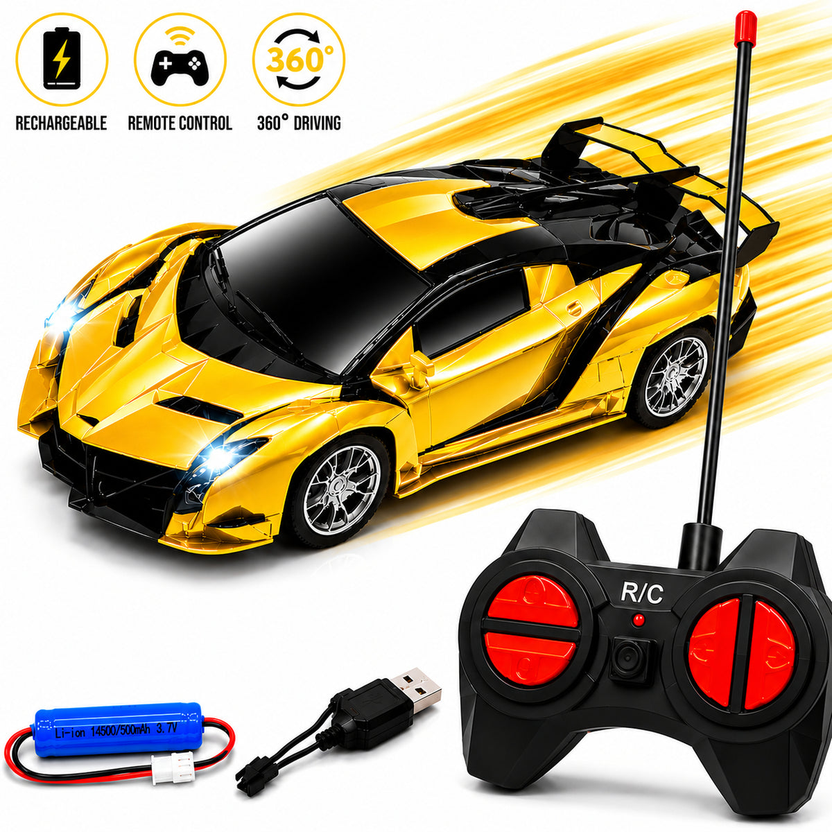 1:20 RC Sports Car – Rechargeable Remote Control Drift Car with LED Headlights, 2.4GHz Racing Toy for Kids