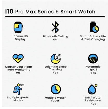 i10 Pro Max Smart Watch – 2.19" HD Display, Bluetooth Calling, Heart Rate & SpO2 Monitor, Fitness Tracker for Android & iPhone