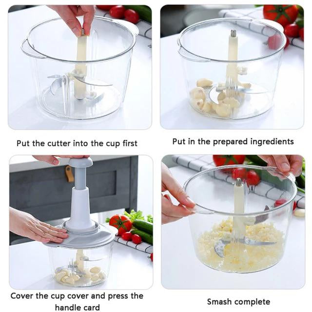 Manual Food Chopper with 3 Stainless Steel Blades – Hand Pull Vegetable Chopper for Onion, Garlic, Fruits, Nuts, Herbs & Meat (330ML/900ML/1.5L/2L)