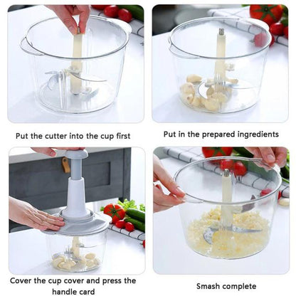 Manual Food Chopper with 3 Stainless Steel Blades – Hand Pull Vegetable Chopper for Onion, Garlic, Fruits, Nuts, Herbs & Meat (330ML/900ML/1.5L/2L)