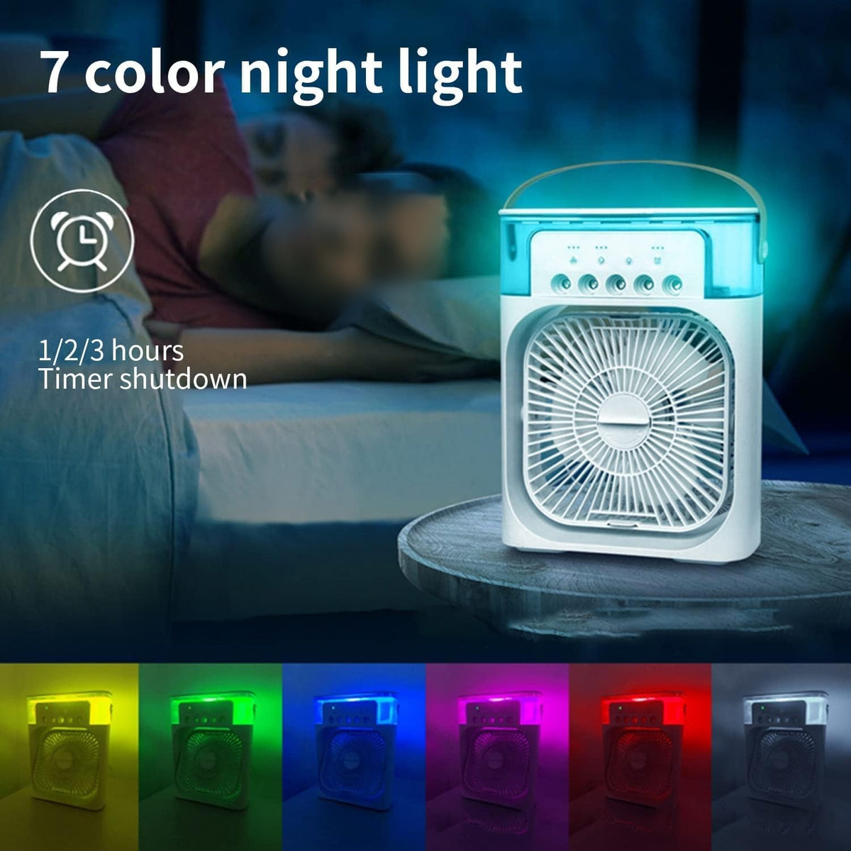 Portable Air Conditioner Mist Fan – 3-in-1 USB Air Cooler with Humidifier, Ice Cooling, LED Light & Adjustable Speeds for Home, Office & Bedroom (10 Inch)