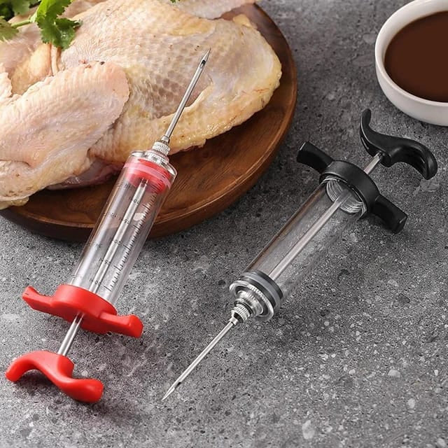 Stainless Steel Meat Injector Syringe 30ml – BBQ Marinade & Seasoning Injector Tool for Turkey, Chicken, Beef, Pork & Lamb