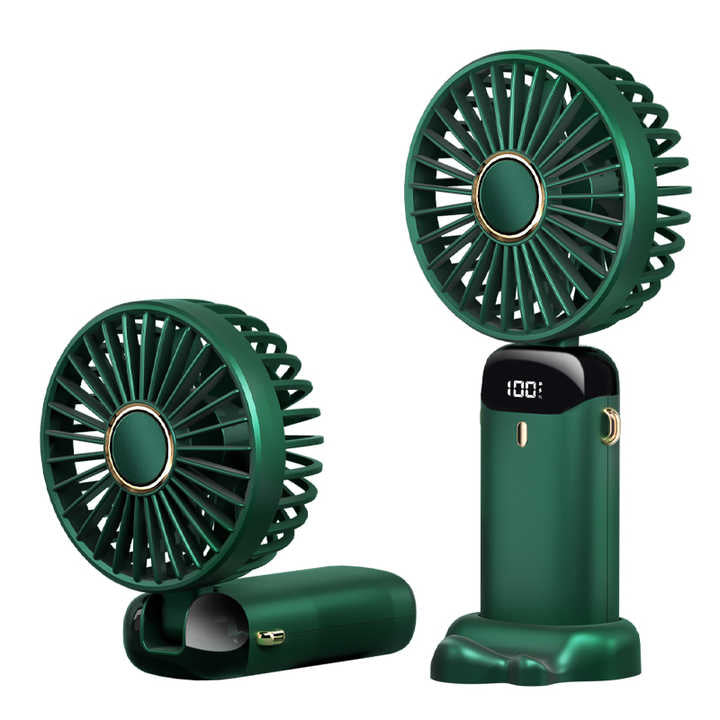 USB Rechargeable Handheld Mini Fan – Foldable Portable Neck Hanging Fan with 5 Speeds, LED Display & Phone Stand