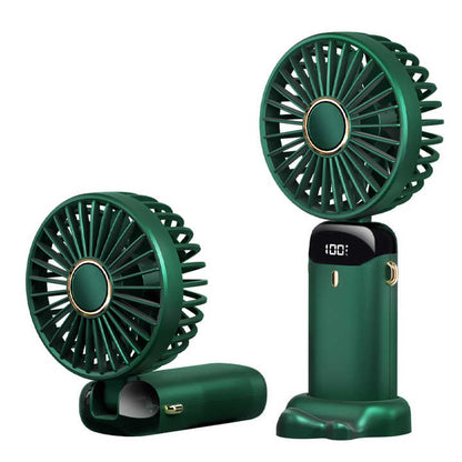 USB Rechargeable Handheld Mini Fan – Foldable Portable Neck Hanging Fan with 5 Speeds, LED Display & Phone Stand