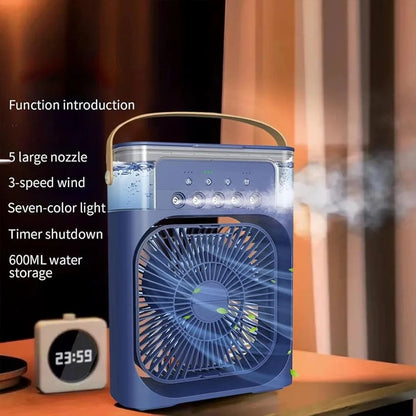 Portable Air Conditioner Mist Fan – 3-in-1 USB Air Cooler with Humidifier, Ice Cooling, LED Light & Adjustable Speeds for Home, Office & Bedroom (10 Inch)