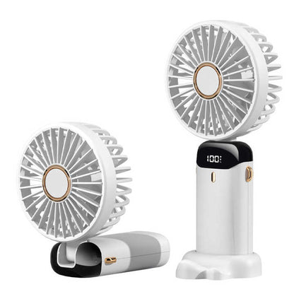 USB Rechargeable Handheld Mini Fan – Foldable Portable Neck Hanging Fan with 5 Speeds, LED Display & Phone Stand