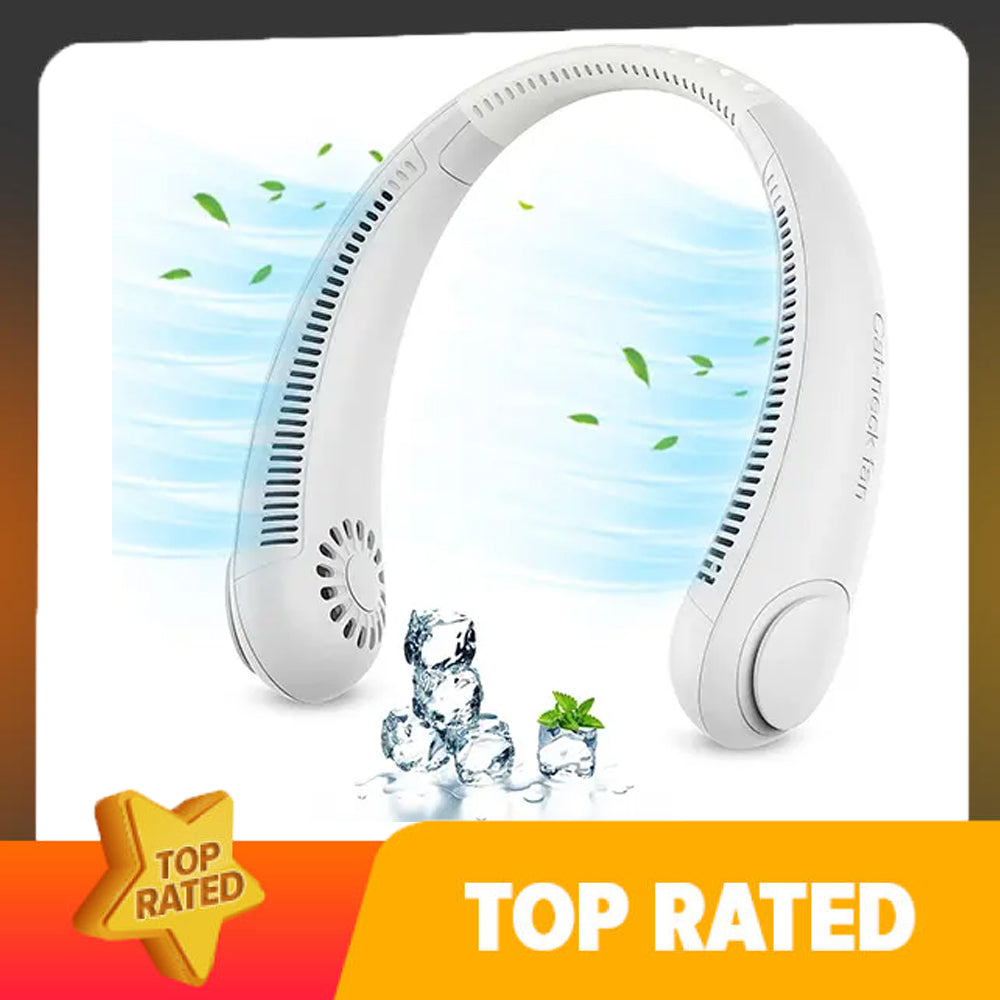 Portable Bladeless Neck Fan – Rechargeable USB Hands-Free Wearable Personal Cooling Fan with Dual Airflow for Travel, Office & Outdoor Use