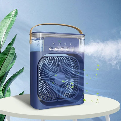 Portable Air Conditioner Mist Fan – 3-in-1 USB Air Cooler with Humidifier, Ice Cooling, LED Light & Adjustable Speeds for Home, Office & Bedroom (10 Inch)