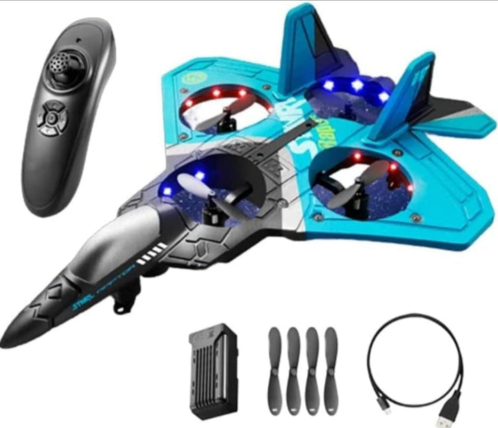 RC Fighter Jet Airplane Toy – Rechargeable Remote Control Aircraft with 360° Stunt Flips, LED Lights & Long-Range Control for Kids