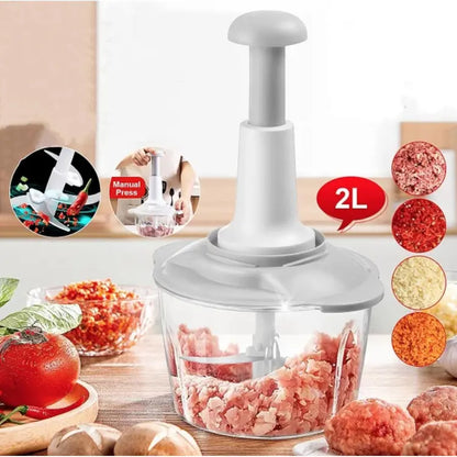 Manual Food Chopper with 3 Stainless Steel Blades – Hand Pull Vegetable Chopper for Onion, Garlic, Fruits, Nuts, Herbs & Meat (330ML/900ML/1.5L/2L)